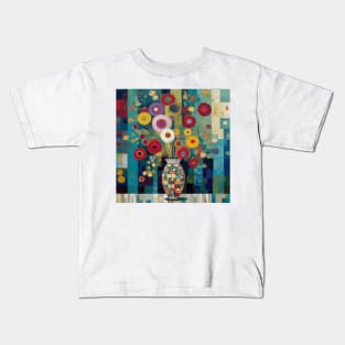 Colorful Flowers in a Decorative Geometric Vase Kids T-Shirt